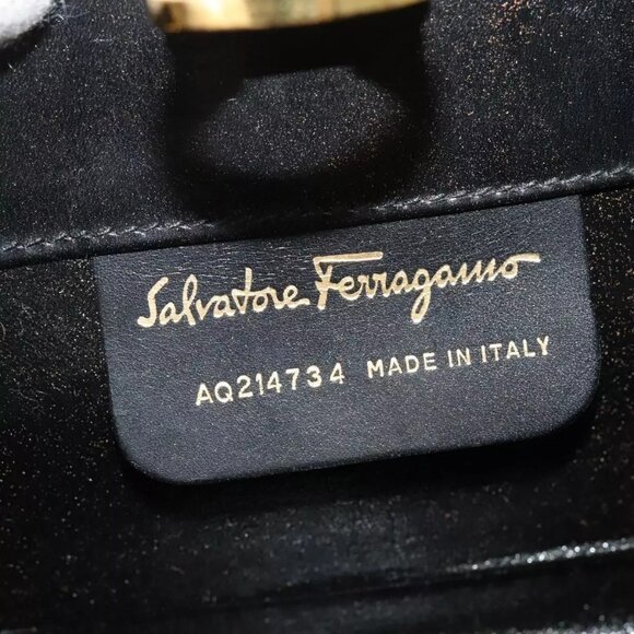 Salvatore Ferragamo Gancini Chain Bag Leather 2way Black Gold Silver Auth hk2202 - Picture 8 of 16